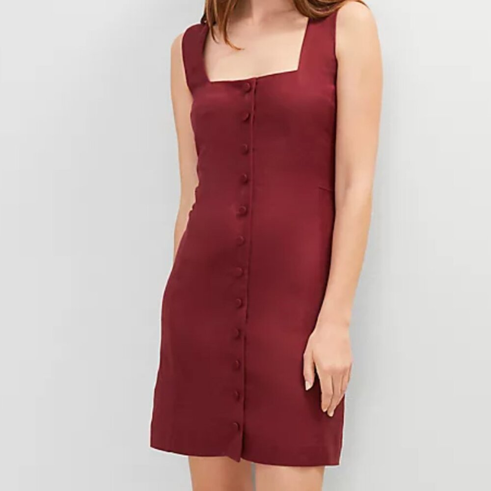 Ann Taylor Linen Blend Button-Down Dress, Size 4, Moroccan Red